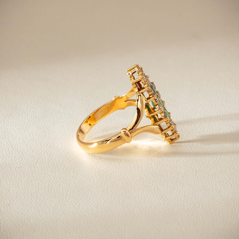 Deja Vu 18ct Yellow Gold Emerald & Diamond Cluster Ring - Ring - Walker & Hall