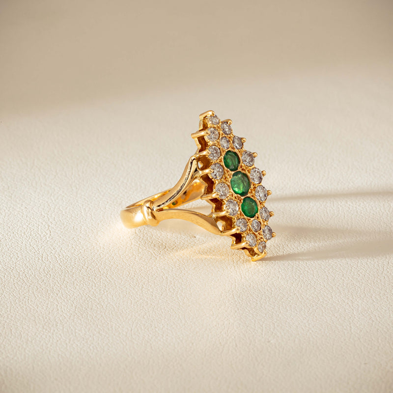 Deja Vu 18ct Yellow Gold Emerald & Diamond Cluster Ring - Ring - Walker & Hall