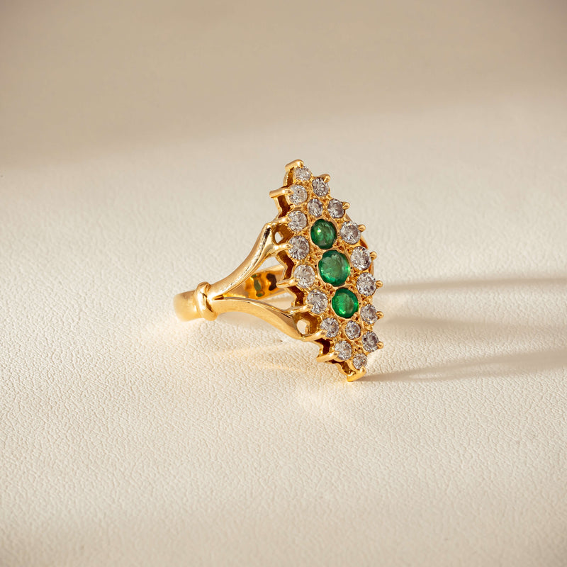 Deja Vu 18ct Yellow Gold Emerald & Diamond Cluster Ring - Ring - Walker & Hall