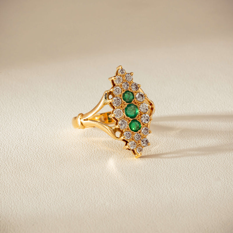Deja Vu 18ct Yellow Gold Emerald & Diamond Cluster Ring - Ring - Walker & Hall