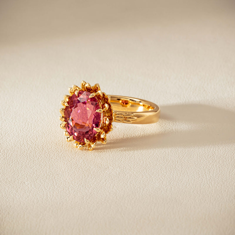 18ct Yellow Gold 5.32ct Pink Tourmaline Protea Ring - Ring - Walker & Hall