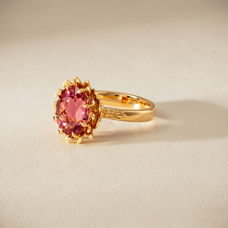 18ct Yellow Gold 5.32ct Pink Tourmaline Protea Ring - Ring - Walker & Hall