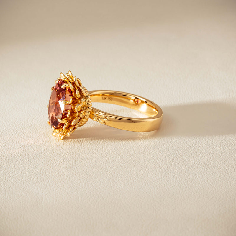 18ct Yellow Gold 5.32ct Pink Tourmaline Protea Ring - Ring - Walker & Hall