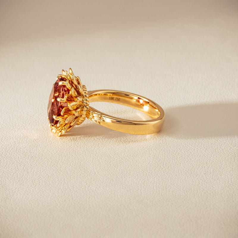 18ct Yellow Gold 5.32ct Pink Tourmaline Protea Ring - Ring - Walker & Hall