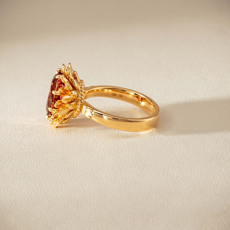 18ct Yellow Gold 5.32ct Pink Tourmaline Protea Ring - Ring - Walker & Hall