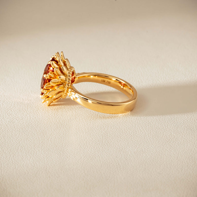 18ct Yellow Gold 5.32ct Pink Tourmaline Protea Ring - Ring - Walker & Hall