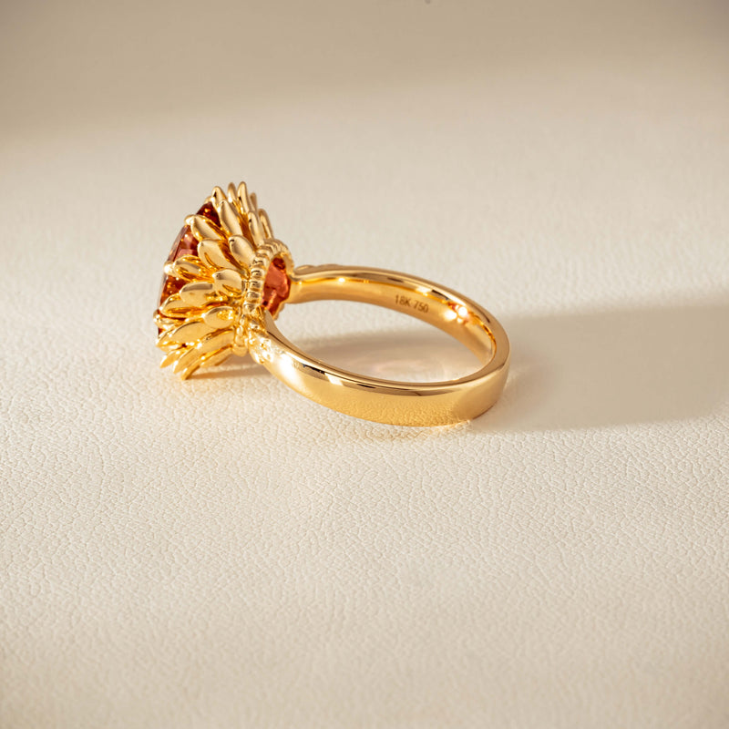 18ct Yellow Gold 5.32ct Pink Tourmaline Protea Ring - Ring - Walker & Hall