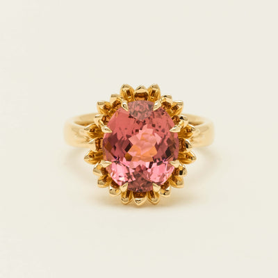 18ct Yellow Gold 5.32ct Pink Tourmaline Protea Ring - Ring - Walker & Hall