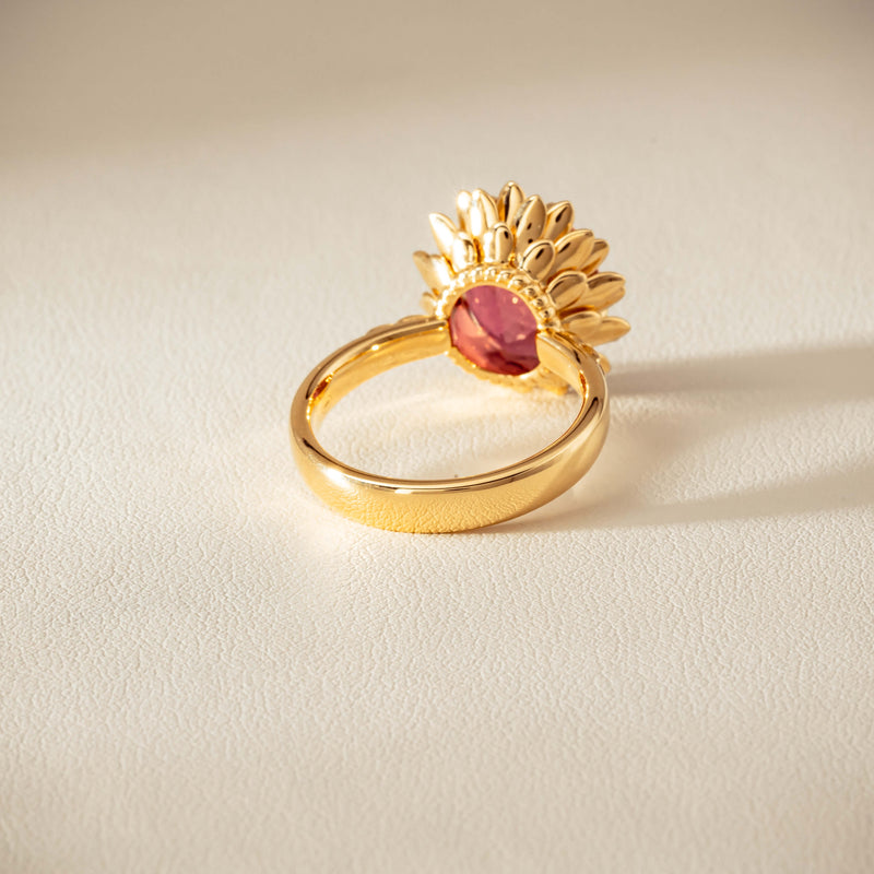18ct Yellow Gold 5.32ct Pink Tourmaline Protea Ring - Ring - Walker & Hall