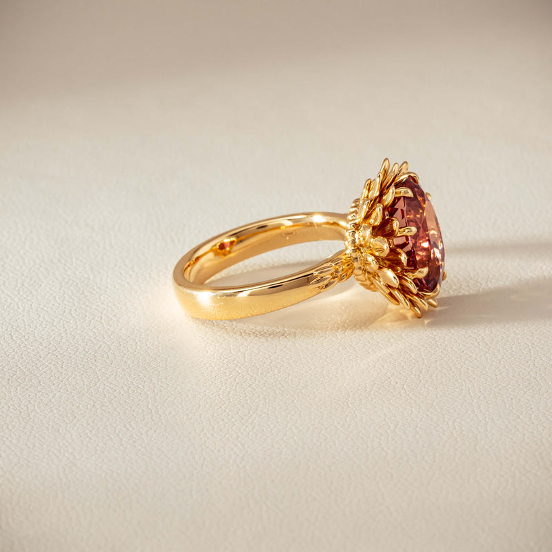 18ct Yellow Gold 5.32ct Pink Tourmaline Protea Ring - Ring - Walker & Hall
