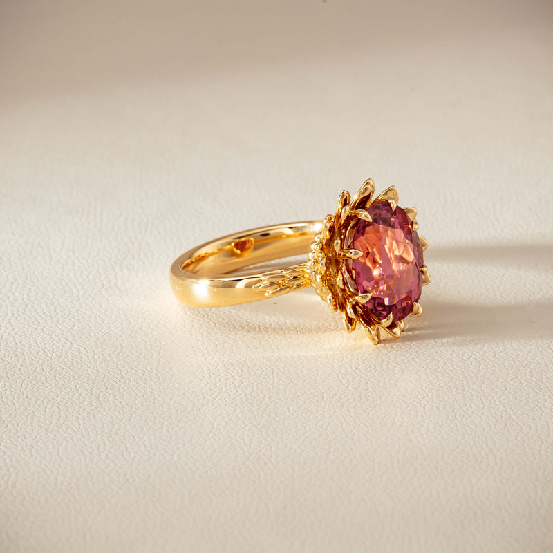 18ct Yellow Gold 5.32ct Pink Tourmaline Protea Ring - Ring - Walker & Hall