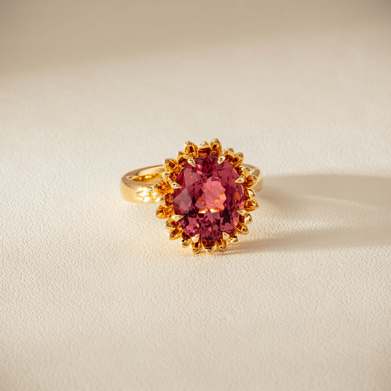 18ct Yellow Gold 5.32ct Pink Tourmaline Protea Ring - Ring - Walker & Hall