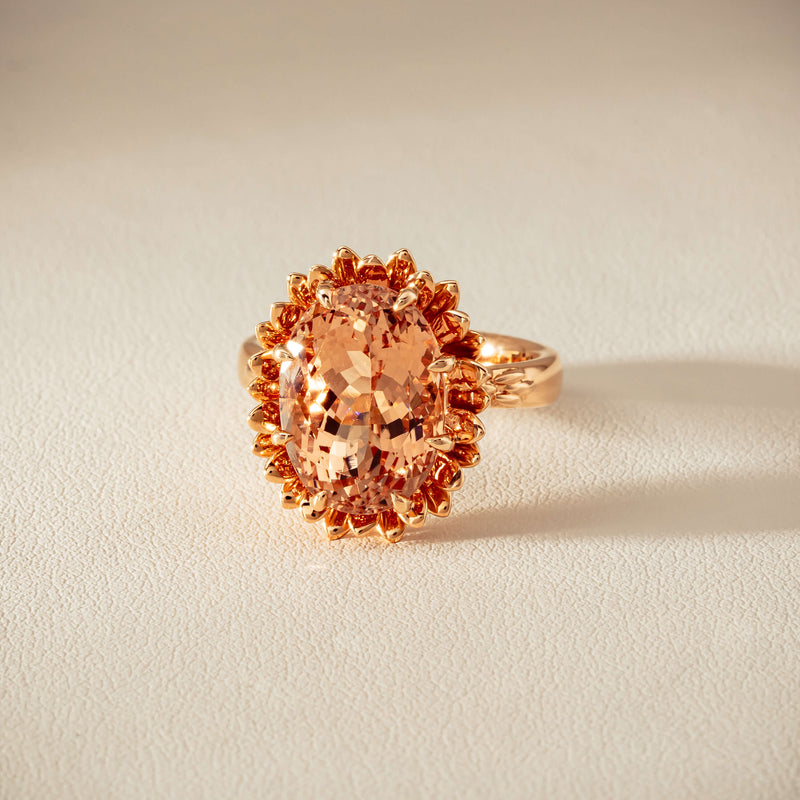 18ct Rose Gold 7.49ct Morganite Protea Ring - Ring - Walker & Hall