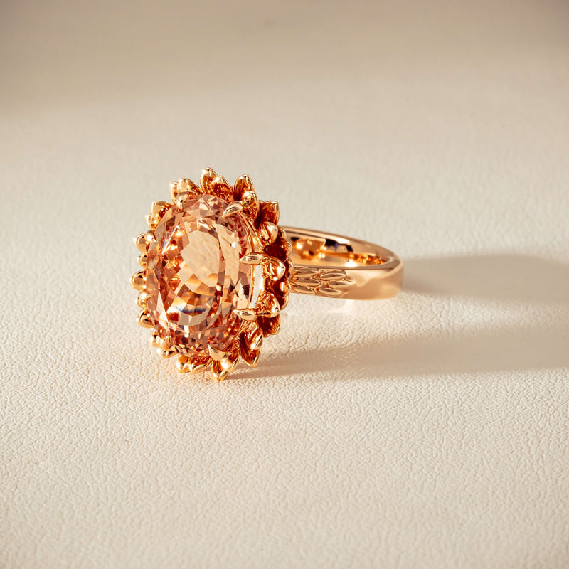 18ct Rose Gold 7.49ct Morganite Protea Ring - Ring - Walker & Hall