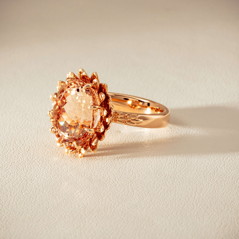 18ct Rose Gold 7.49ct Morganite Protea Ring - Ring - Walker & Hall