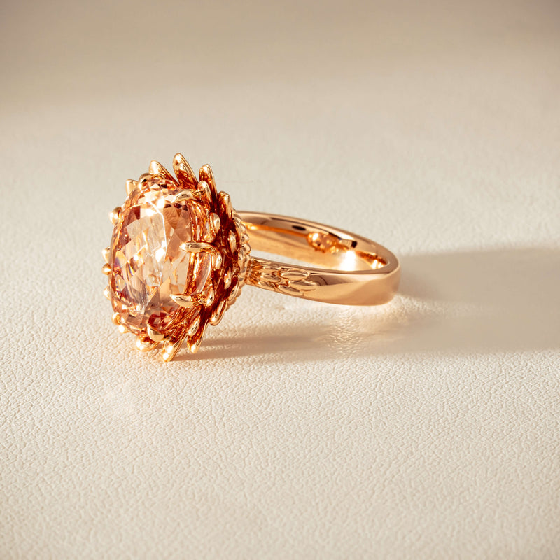 18ct Rose Gold 7.49ct Morganite Protea Ring - Ring - Walker & Hall