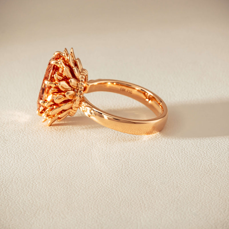 18ct Rose Gold 7.49ct Morganite Protea Ring - Ring - Walker & Hall