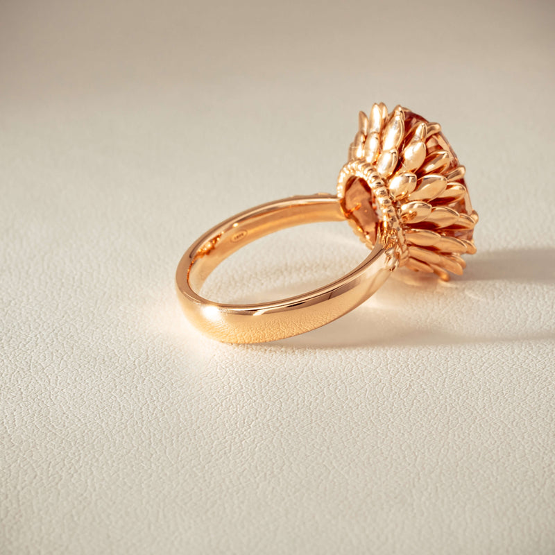 18ct Rose Gold 7.49ct Morganite Protea Ring - Ring - Walker & Hall