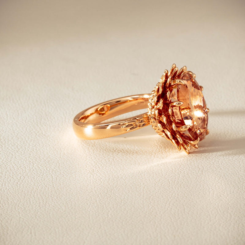18ct Rose Gold 7.49ct Morganite Protea Ring - Ring - Walker & Hall