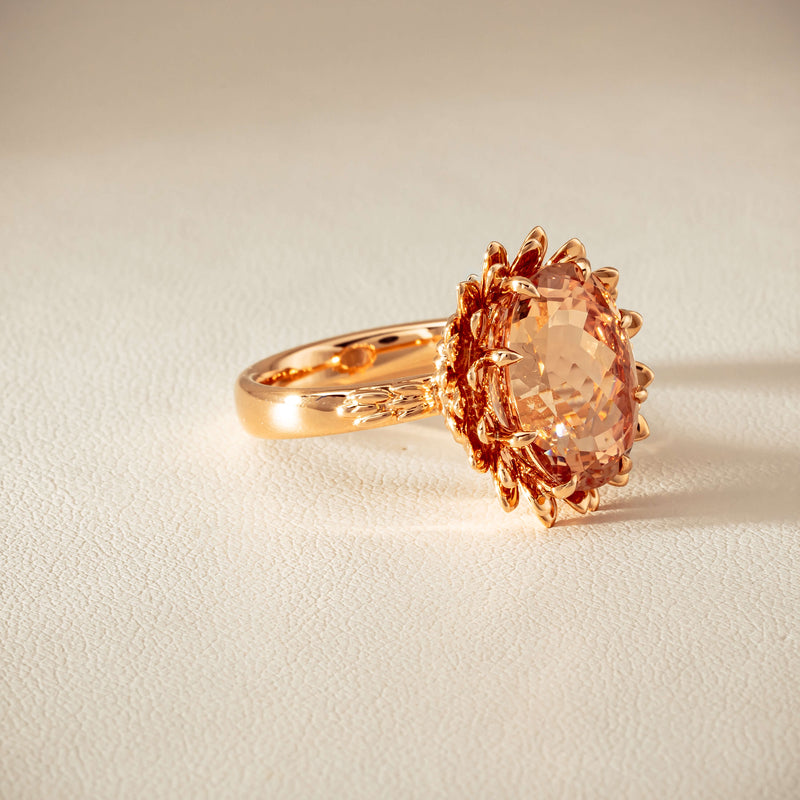 18ct Rose Gold 7.49ct Morganite Protea Ring - Ring - Walker & Hall