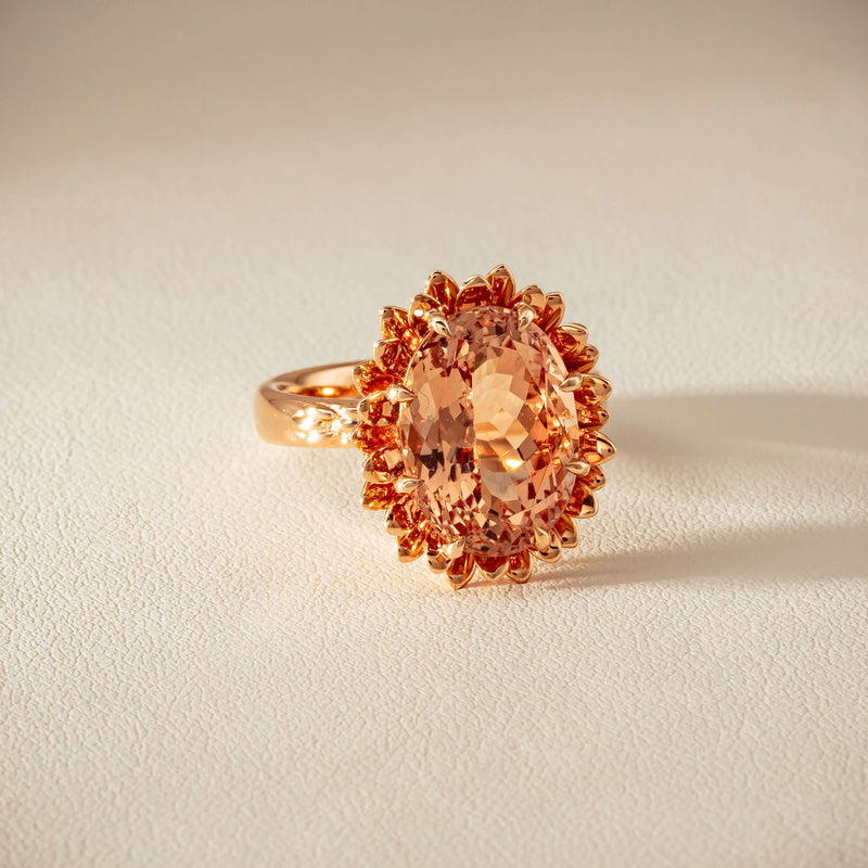 18ct Rose Gold 7.49ct Morganite Protea Ring - Ring - Walker & Hall