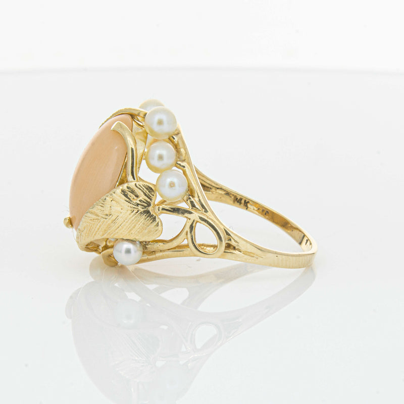 Deja Vu 14ct Yellow Gold Pink Coral & Pearl Ring - Ring - Walker & Hall