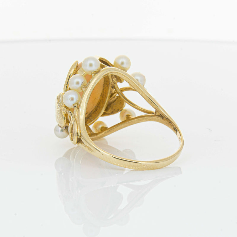 Deja Vu 14ct Yellow Gold Pink Coral & Pearl Ring - Ring - Walker & Hall