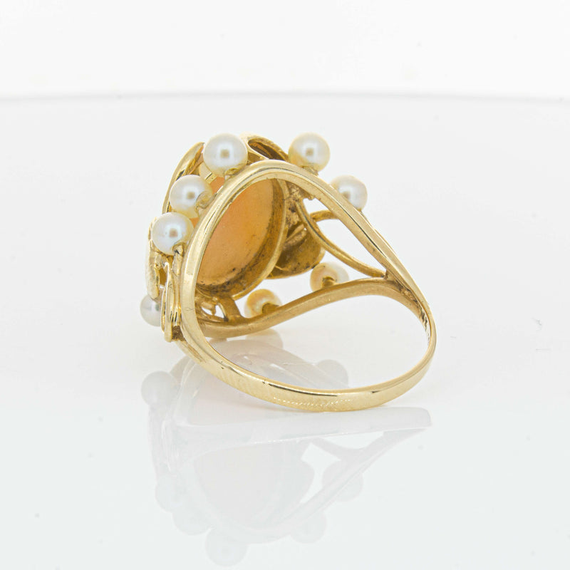 Deja Vu 14ct Yellow Gold Pink Coral & Pearl Ring - Ring - Walker & Hall
