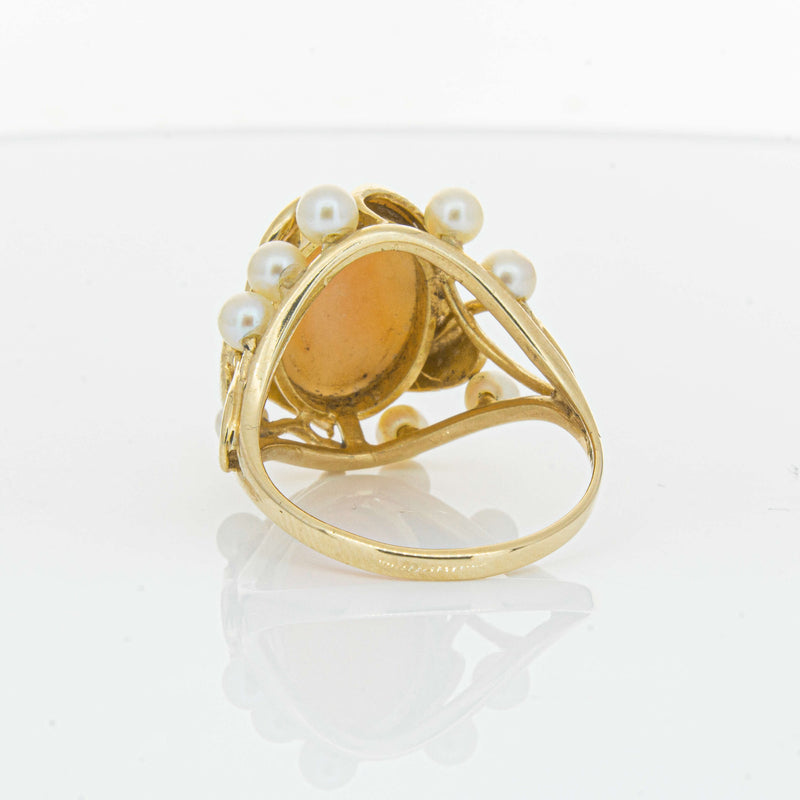Deja Vu 14ct Yellow Gold Pink Coral & Pearl Ring - Ring - Walker & Hall