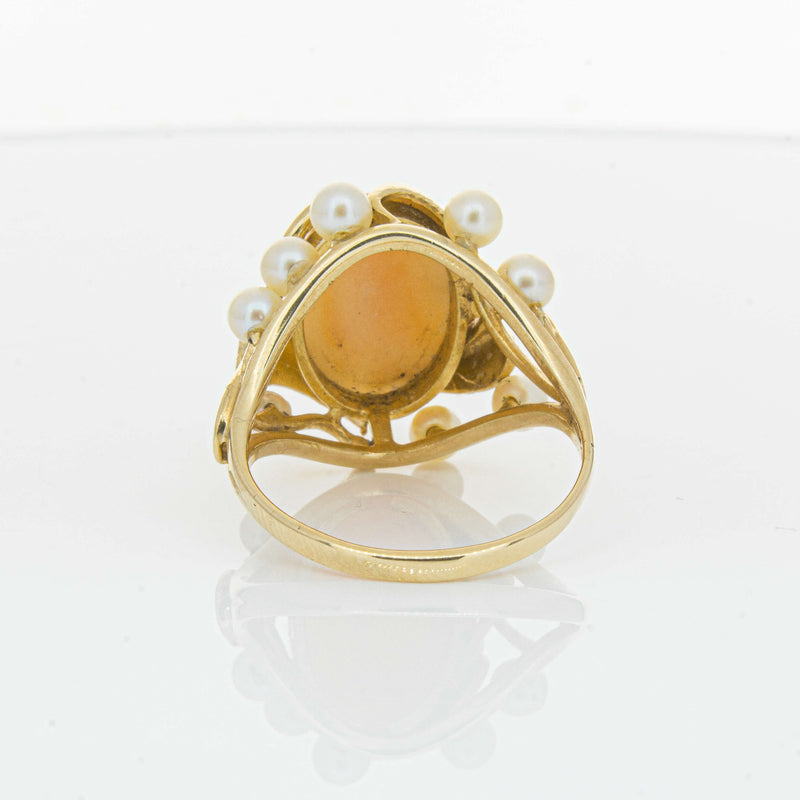 Deja Vu 14ct Yellow Gold Pink Coral & Pearl Ring - Ring - Walker & Hall