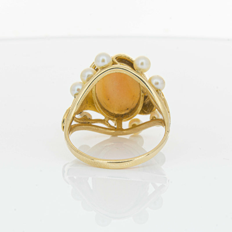 Deja Vu 14ct Yellow Gold Pink Coral & Pearl Ring - Ring - Walker & Hall