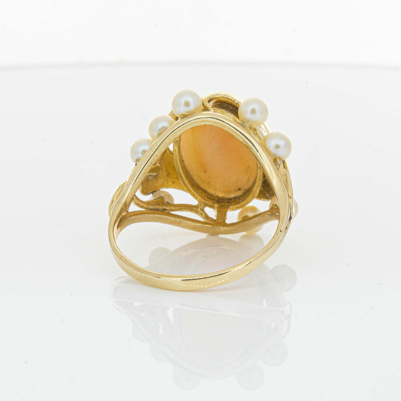Deja Vu 14ct Yellow Gold Pink Coral & Pearl Ring - Ring - Walker & Hall