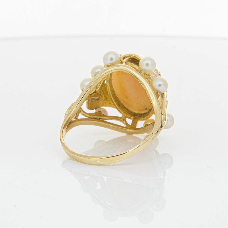 Deja Vu 14ct Yellow Gold Pink Coral & Pearl Ring - Ring - Walker & Hall