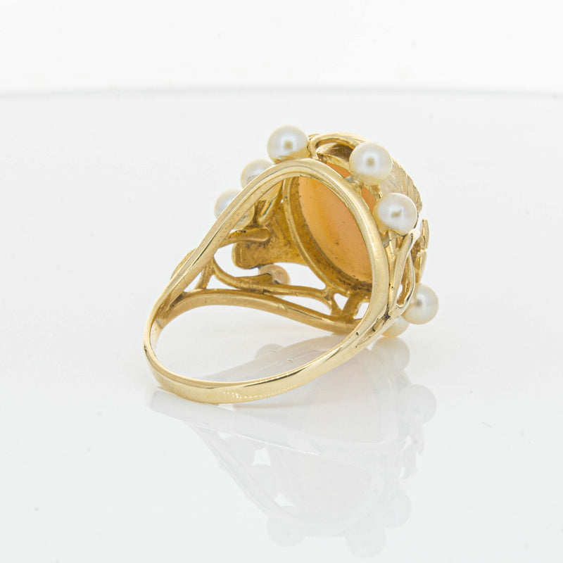 Deja Vu 14ct Yellow Gold Pink Coral & Pearl Ring - Ring - Walker & Hall