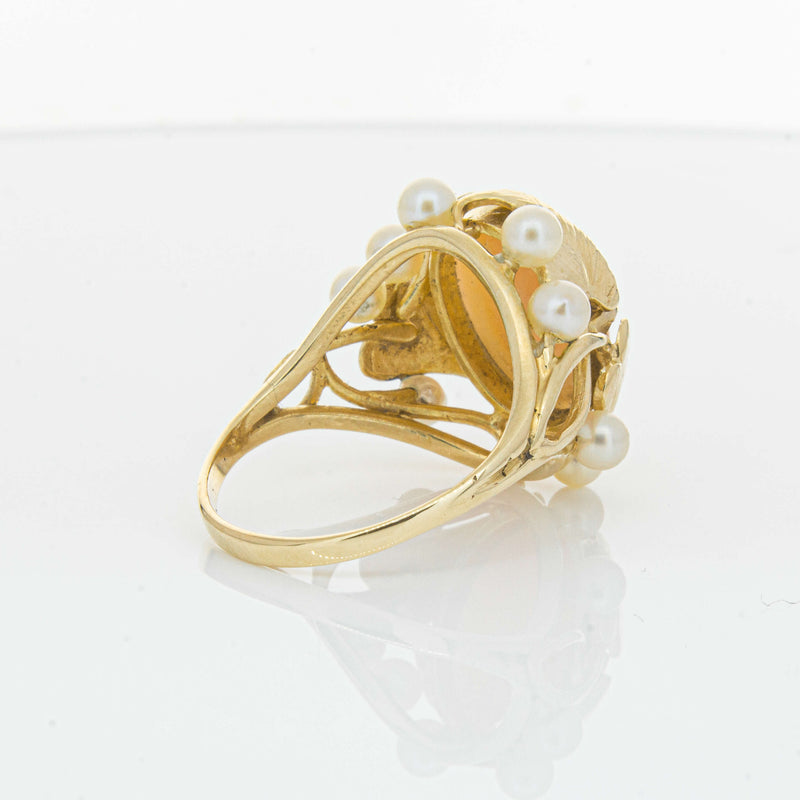 Deja Vu 14ct Yellow Gold Pink Coral & Pearl Ring - Ring - Walker & Hall