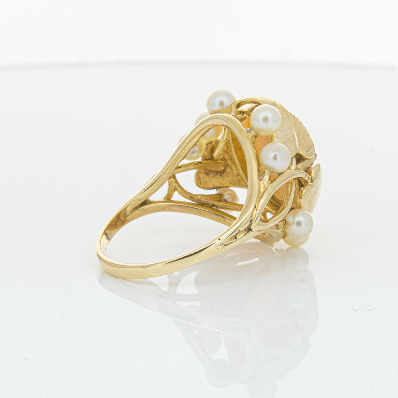 Deja Vu 14ct Yellow Gold Pink Coral & Pearl Ring - Ring - Walker & Hall