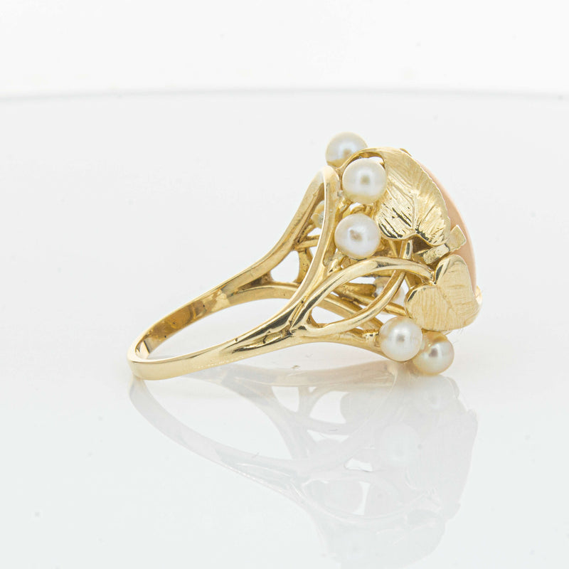 Deja Vu 14ct Yellow Gold Pink Coral & Pearl Ring - Ring - Walker & Hall