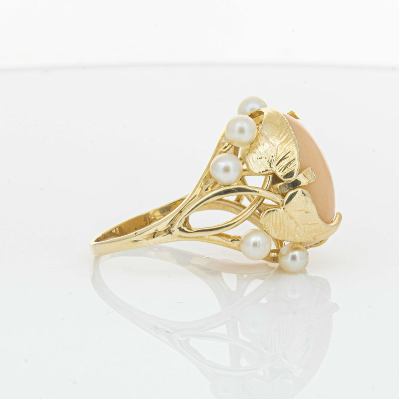 Deja Vu 14ct Yellow Gold Pink Coral & Pearl Ring - Ring - Walker & Hall