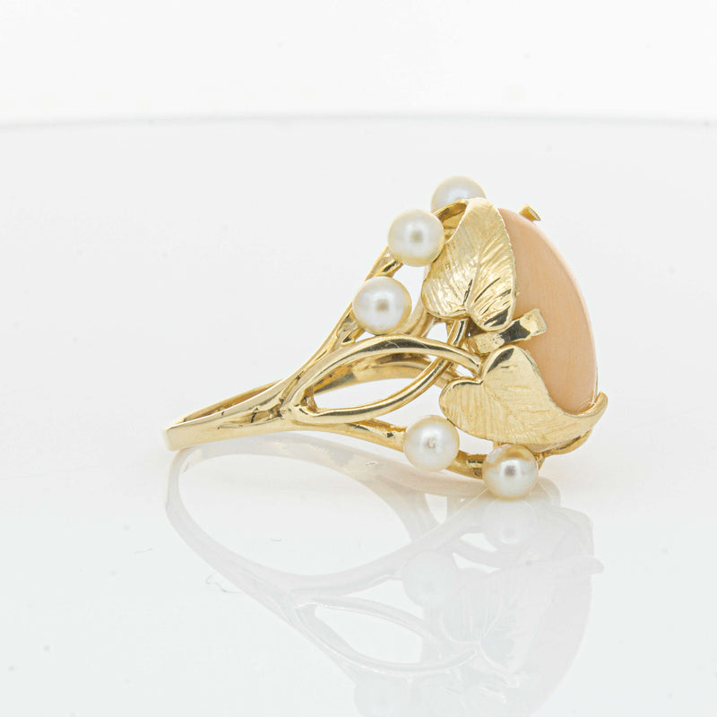 Deja Vu 14ct Yellow Gold Pink Coral & Pearl Ring - Ring - Walker & Hall