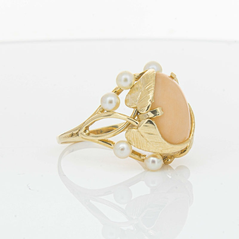 Deja Vu 14ct Yellow Gold Pink Coral & Pearl Ring - Ring - Walker & Hall