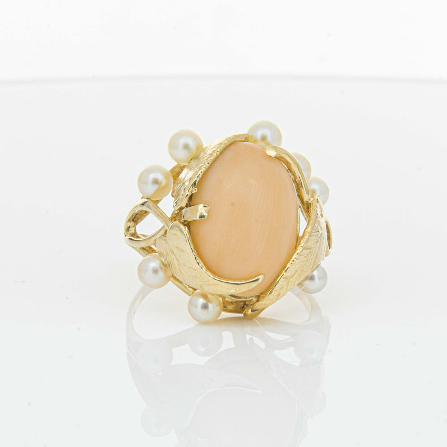 Deja Vu 14ct Yellow Gold Pink Coral & Pearl Ring - Ring - Walker & Hall
