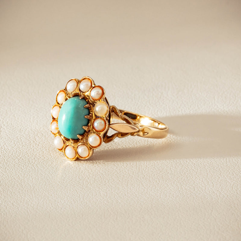Deja Vu 9ct Yellow Gold Turquoise & Seed Pearl Ring - Ring - Walker & Hall