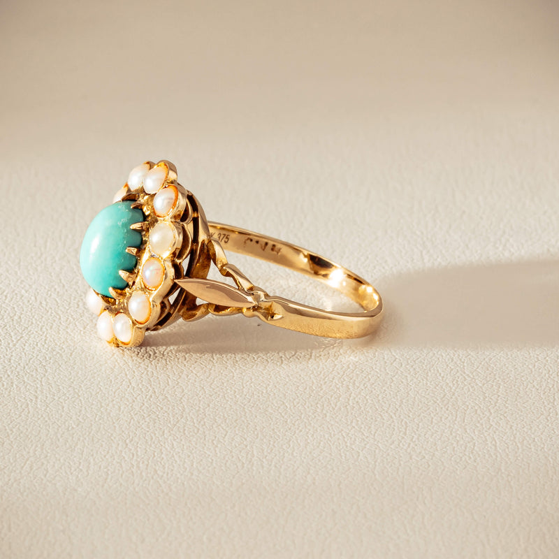 Deja Vu 9ct Yellow Gold Turquoise & Seed Pearl Ring - Ring - Walker & Hall