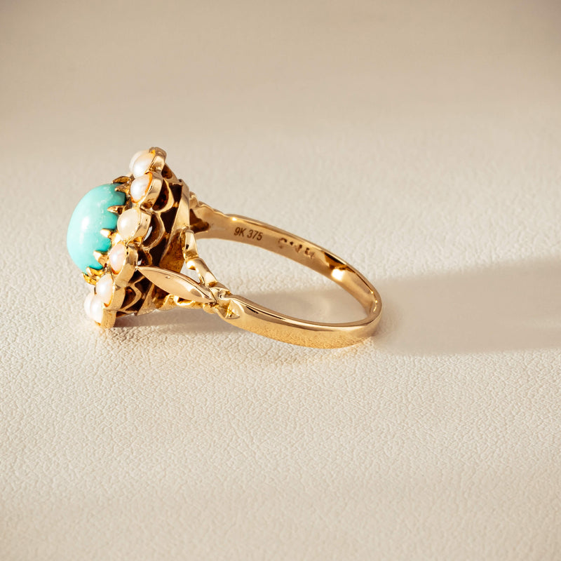 Deja Vu 9ct Yellow Gold Turquoise & Seed Pearl Ring - Ring - Walker & Hall