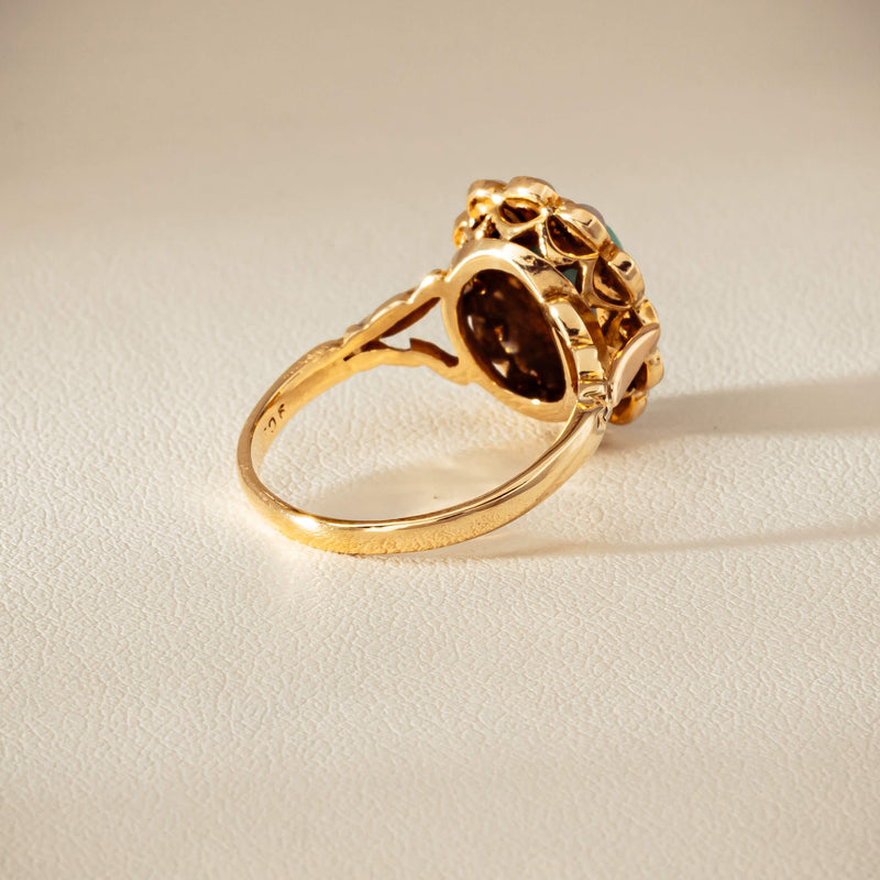 Deja Vu 9ct Yellow Gold Turquoise & Seed Pearl Ring - Ring - Walker & Hall