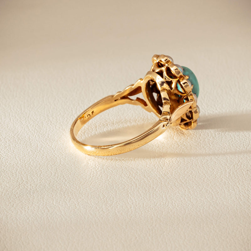 Deja Vu 9ct Yellow Gold Turquoise & Seed Pearl Ring - Ring - Walker & Hall