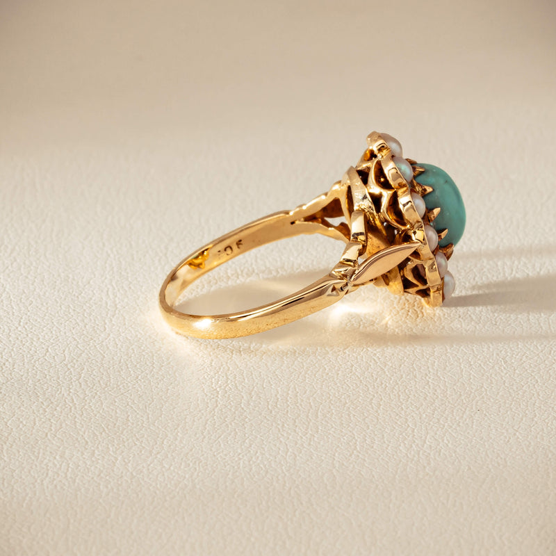 Deja Vu 9ct Yellow Gold Turquoise & Seed Pearl Ring - Ring - Walker & Hall