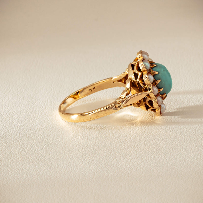 Deja Vu 9ct Yellow Gold Turquoise & Seed Pearl Ring - Ring - Walker & Hall