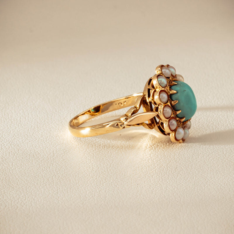 Deja Vu 9ct Yellow Gold Turquoise & Seed Pearl Ring - Ring - Walker & Hall