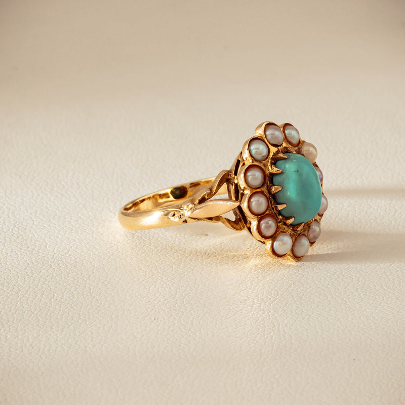 Deja Vu 9ct Yellow Gold Turquoise & Seed Pearl Ring - Ring - Walker & Hall